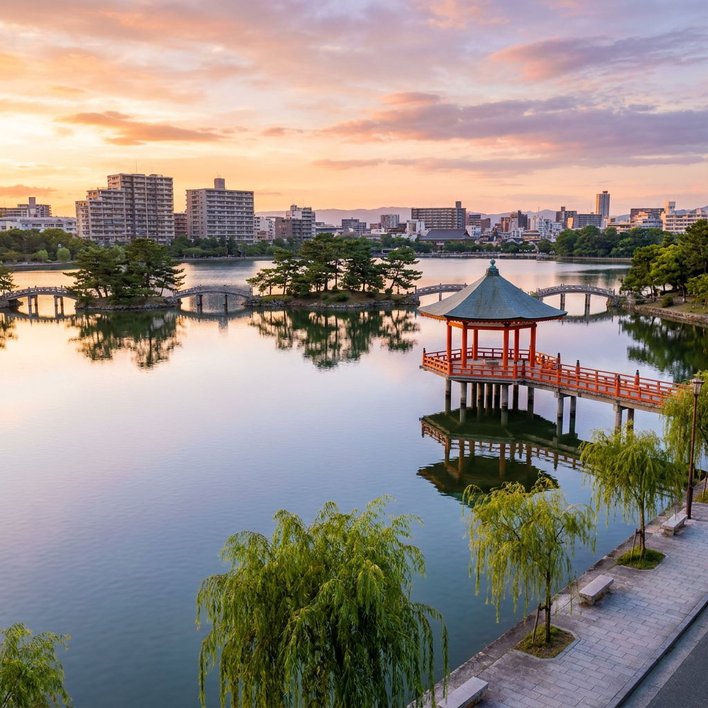 Ohori Park Lake and Swan Boats in Fukuoka